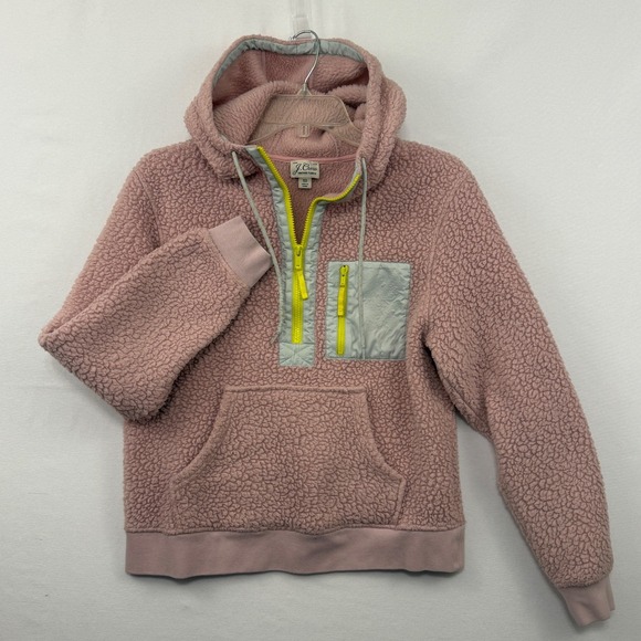J. Crew Vintage Fleece Teddy Sherpa Half Zip Hoodie Pink XS - Picture 2 of 11